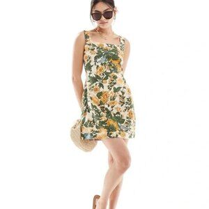 Abercrombie and Fitch Green Floral Linen Dress